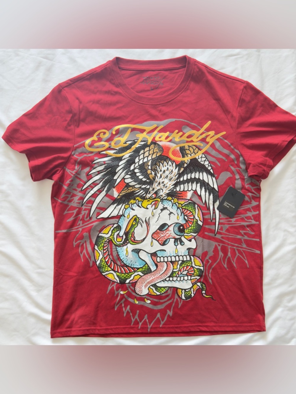 Ed Hardy Red Short Sleeve Graphic Skull & Eagle Tee